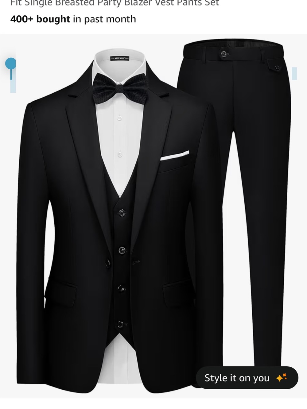 Men's Black Three-Piece Suit with Notch Lapel — Classic Formal Set